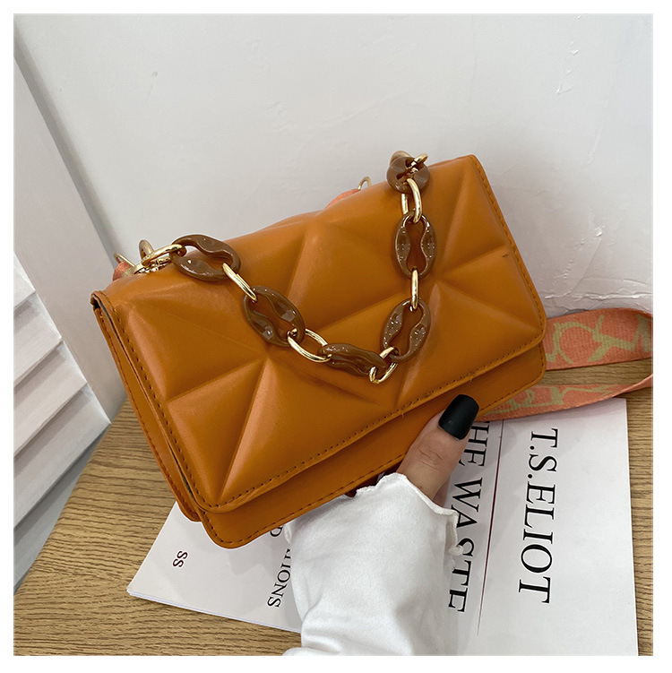 Borsa nuova moda Borsa da donna Nuova griglia a pressione Borsa quadrata piccola Tracolla larga Borsa a tracolla singola Borsa a catena in acrilico_voghion.com