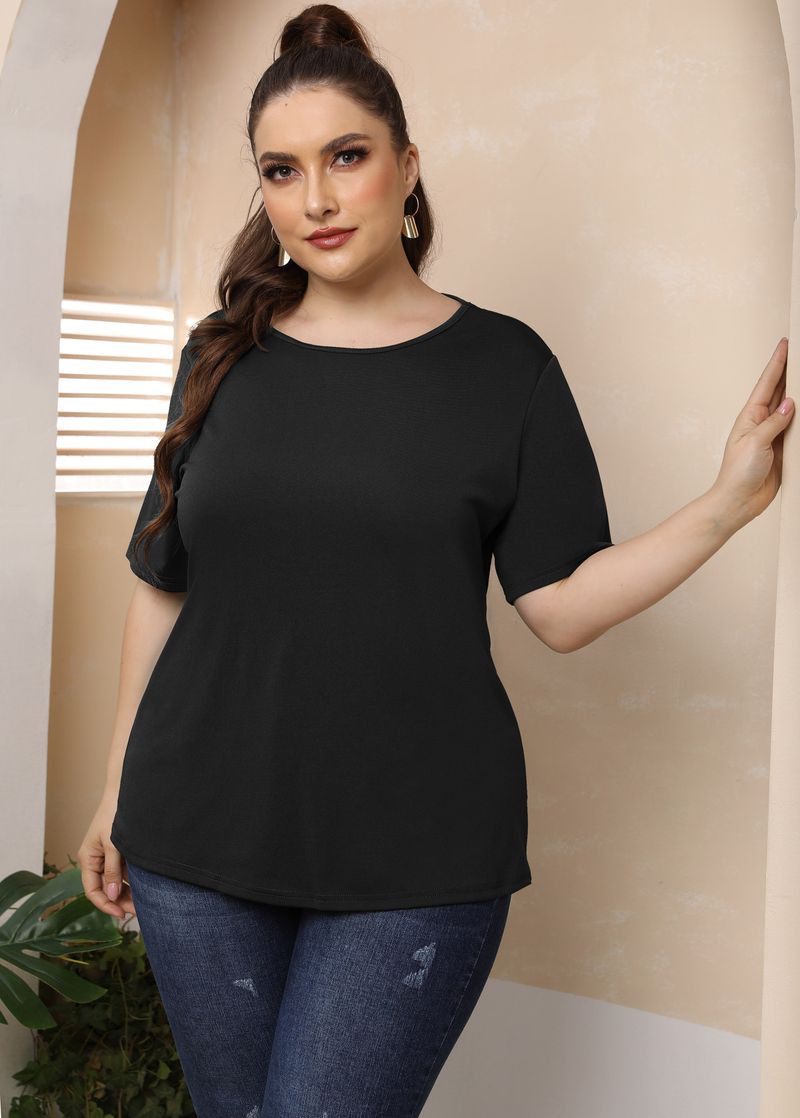 Women's plus size sexy backless butterfly hollowed-out round neck casual t-shirt _voghion.com