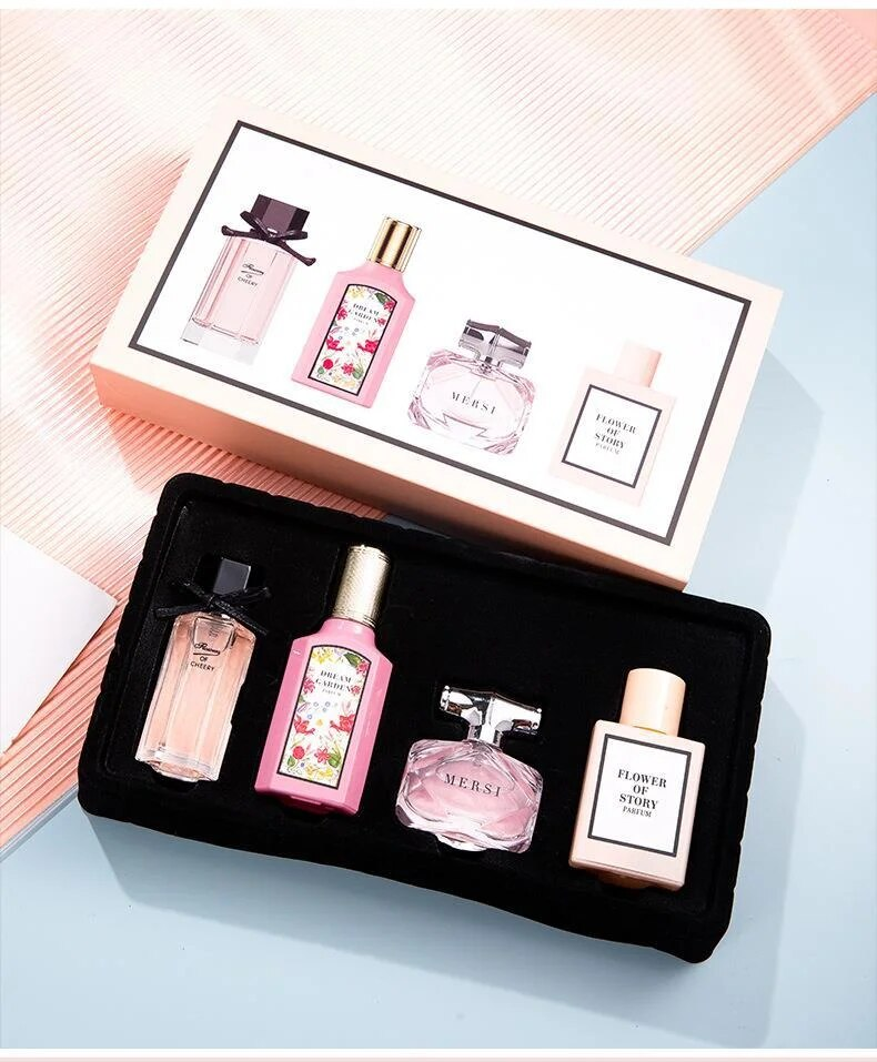 2024 Novo Perfume Feminino Conjunto de Quatro Peças Floral Blossom Caixa de Presente Fragrância Fragrância Fresca e Duradoura_voghion.com