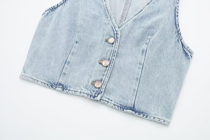 Summer New Women's Clothing Sleeveless V Neck Denim Vest High Waist Mini Skirt_voghion.com
