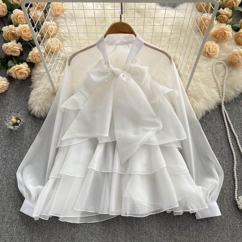 Women's Clothing Light luxury and high end tops for women spring new style French niche elegant temperament sweet long sleeved chiffon shirt_voghion.com