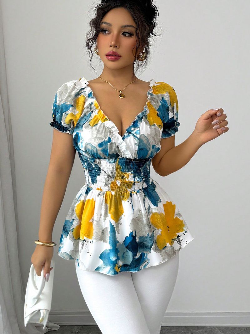Women's Slim Fit Tie-Dye Pullover Top - Deep V-Neck Holiday Shirt (Summer Style, Lightweight & Comfortable_voghion.com