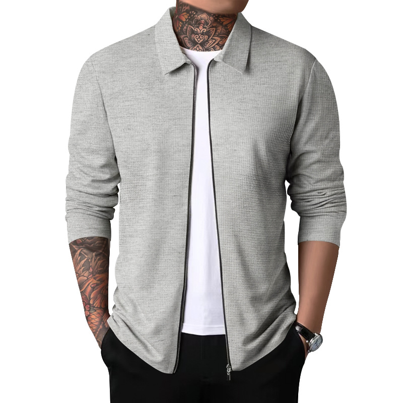 CT 2025 Cardigan Men Autumn New Zipper Coat Casual Men's Long Sleeve Turn-down Collar Waffle Jacket_voghion.com