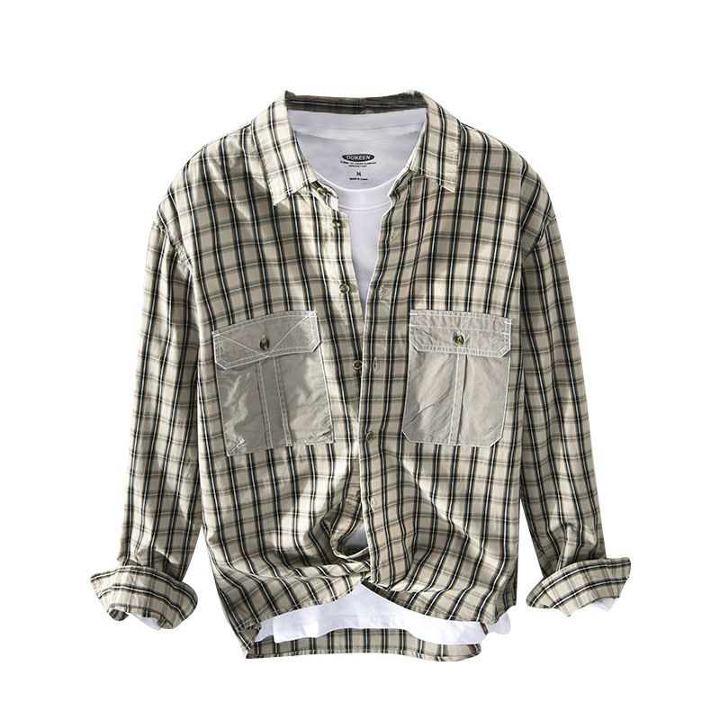 Giacca-camicia a quadri in cotone a maniche lunghe casual da uomo, nuova di zecca, autunno_voghion.com