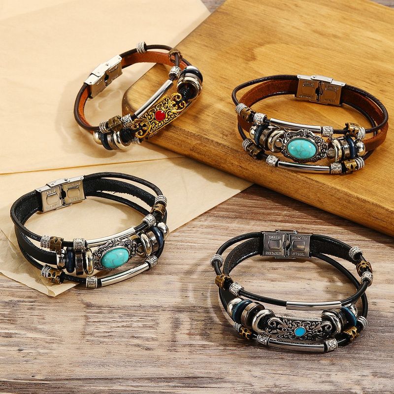 Bracciale da uomo in pelle in stile etnico, molto venduto_voghion.com