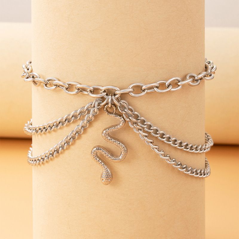 Fashion Jewelry Gold Heart Chain With Tassel Snake Pendant Three-Layer Anklet For Women_voghion.com