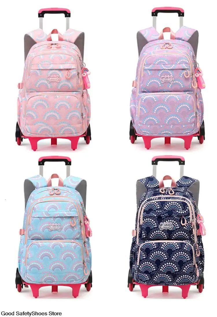 Rullväskor för flickor Ryggsäck Barn Vattentäta ryggsäckar med hjul Middle School Trolley Lage Back Pack 240314_voghion.com