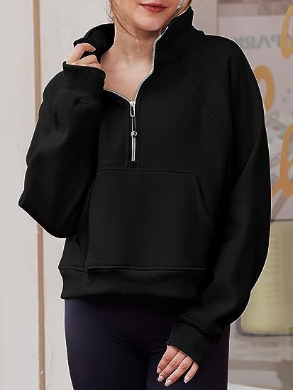 Felpa in pile con foro per il pollice, collo alto e mezza zip da donna Lulu Yoga Wear 2025_voghion.com