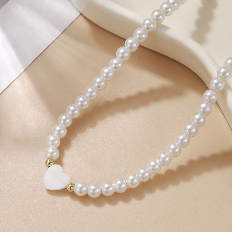 Franse imitatieparelhals modieus designgevoel, sleutelbeenketting met kleine, frisse en eenvoudige ring, liefdesschelp_voghion.com