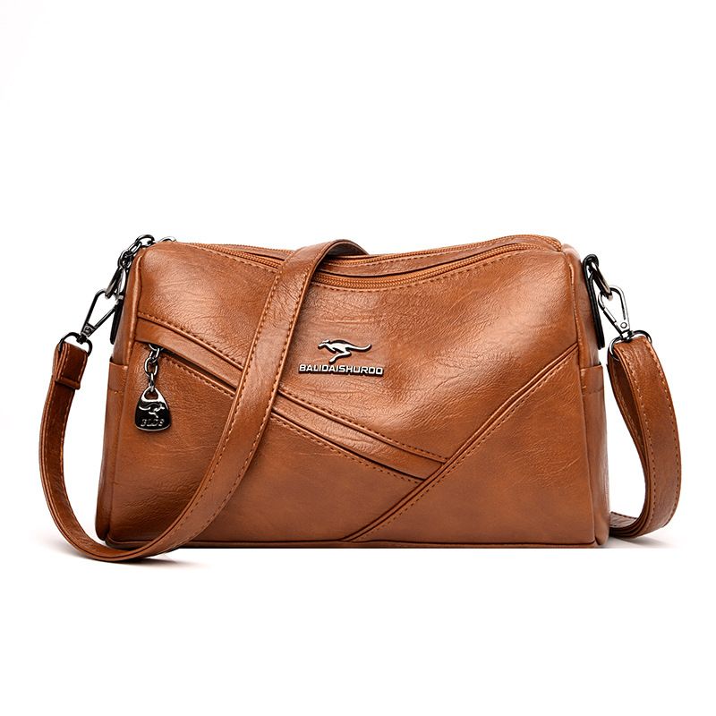 Borsa a tracolla patchwork trendy e alla moda, a doppio strato, da donna, in pelle di pecora lavata, modello Kangaroo, modello secchiello rotondo piccolo, 2023_voghion.com
