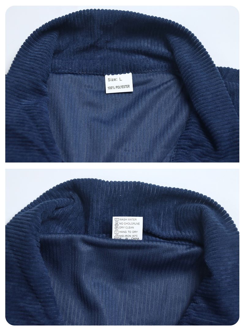 Camicia da uomo in velluto a coste con colletto rialzato - Top casual retrò a maniche lunghe_voghion.com