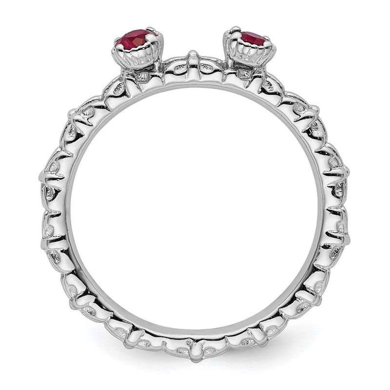 Sterling Silver Stackable Expressions Created Ruby Two Stone Ring_voghion.com