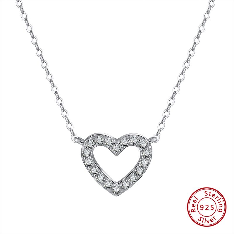 Sterling sølv belagt Zircon Polering Plating Inlay Heart Shape anheng halskjede_voghion.com