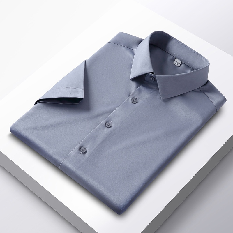 White men's short sleeved summer new silk ice feeg no iron high-end business wrinkle resistant inch shirt_voghion.com