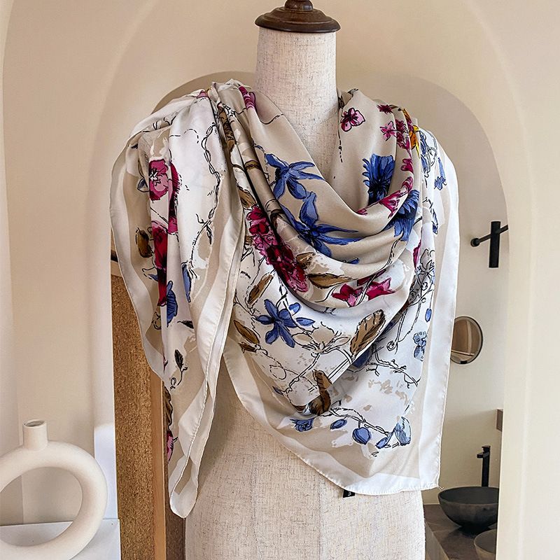 Sommer Simulation Seidenschal, klein, frisch, vielseitig, modische Landhausstil Blumen Damen Sonnenschirm und_voghion.com