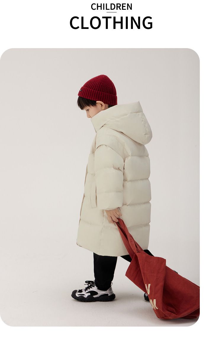 Lange, knielange Daunenjacke aus Baumwolle für den Winter, dick, warm, modischer Baumwollmantel für mittlere und große Kinder, lässige Baumwolljacke_voghion.com
