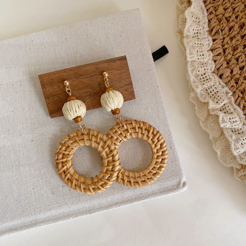Sommer-Strandurlaubsstil, fächerförmige Rattan-Ohrringe in übertriebenem Temperament, böhmische, einzigartige Ohrschmuckstücke_voghion.com