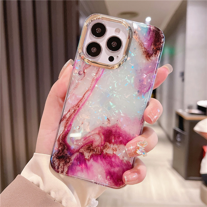 For iPhone 13 Pro Max Glitter Dream Shell Crack Marble Phone Case For iPhone 12 11 Pro Max 14Plus 14pro Shockproof Cover_voghion.com