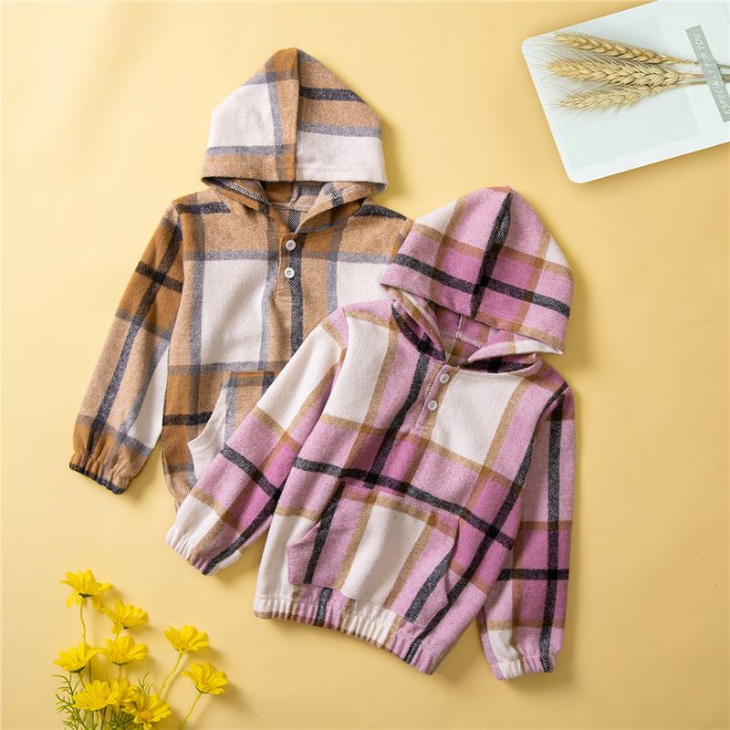 SAMGAMIBABY ropa nueva artículo sudadera con capucha a cuadros estilo ins para niñas top de otoño para niños_voghion.com