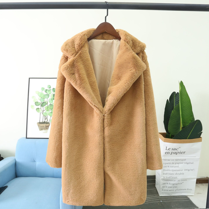 Damenbekleidung, Nachahmung aus Kaninchenfell, Anzug, Nachahmung, Pelzmantel, Kleidung, lockeres, flauschiges, weiches Kaninchenfell_voghion.com