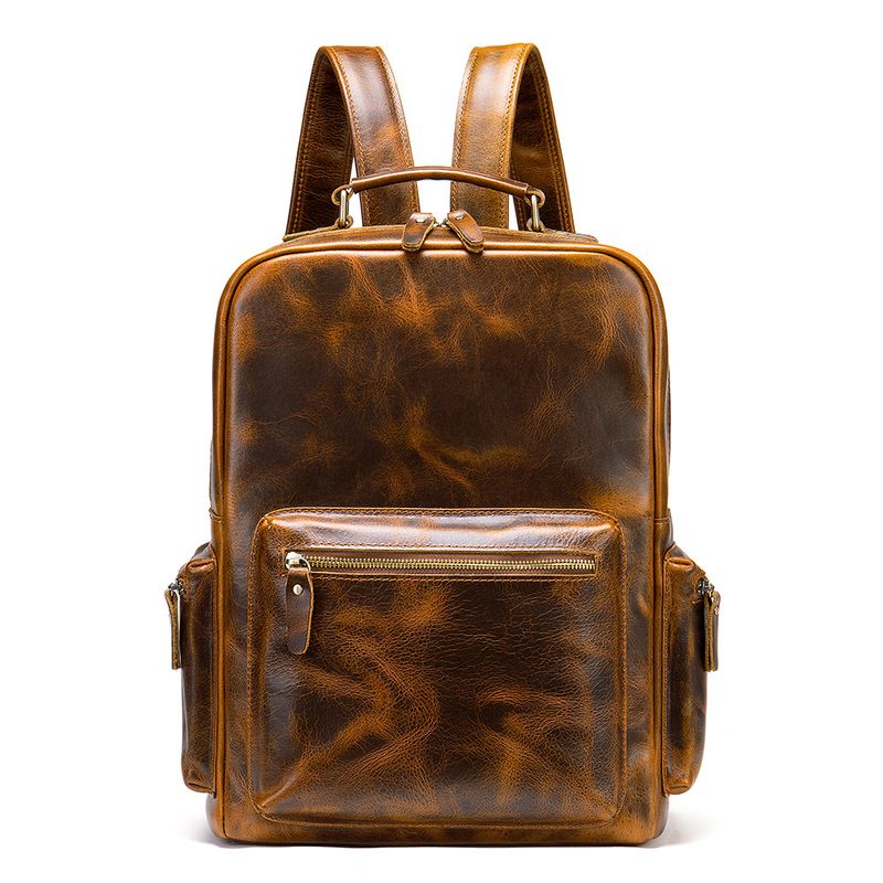 Suitable For All Seasons Genuine Leather Men's First Layer Cowhide Crazy Horse Backpack Large Capacity Travel Bag 8873_voghion.com