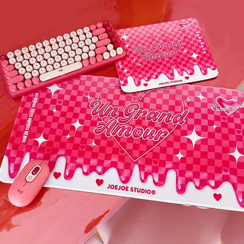 Tappetino per mouse originale JoeJoe Gingham Heart, di qualità imbattibile, in tessuto, per computer, e-sport, ufficio, scrivania, gioco, rosa._voghion.com