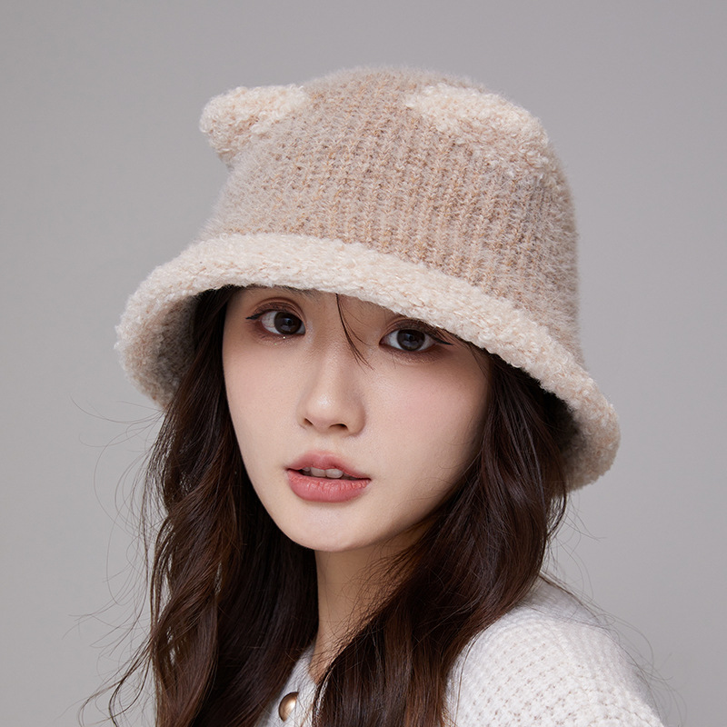 Pêcheur en peluche pour femmes, polyvalent pour mettre en valeur le visage, Protection des petites oreilles, tricoté chaud, nouvelle collection automne et hiver 2023_voghion.com