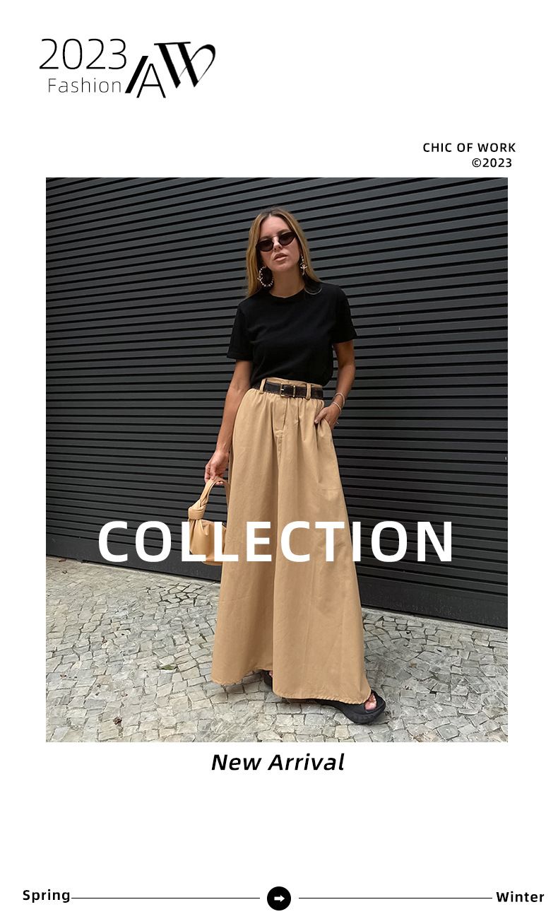 Damen-Rock mit einfarbiger Tasche, hüfthoher Taille und lockerem Rock_voghion.com