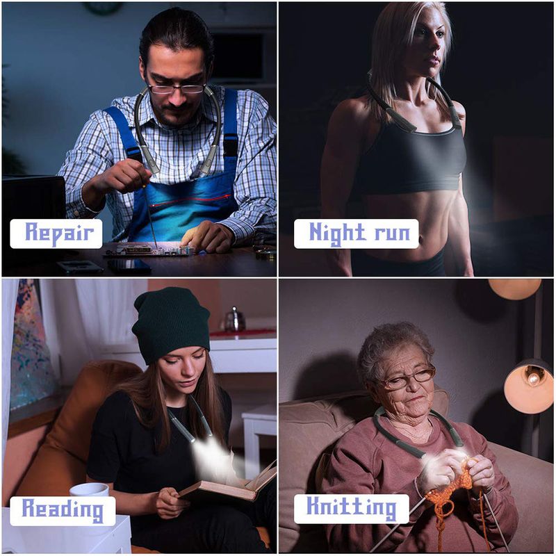 Night LED lighting book USB charging three color folding dual head hanging neck reading light_voghion.com