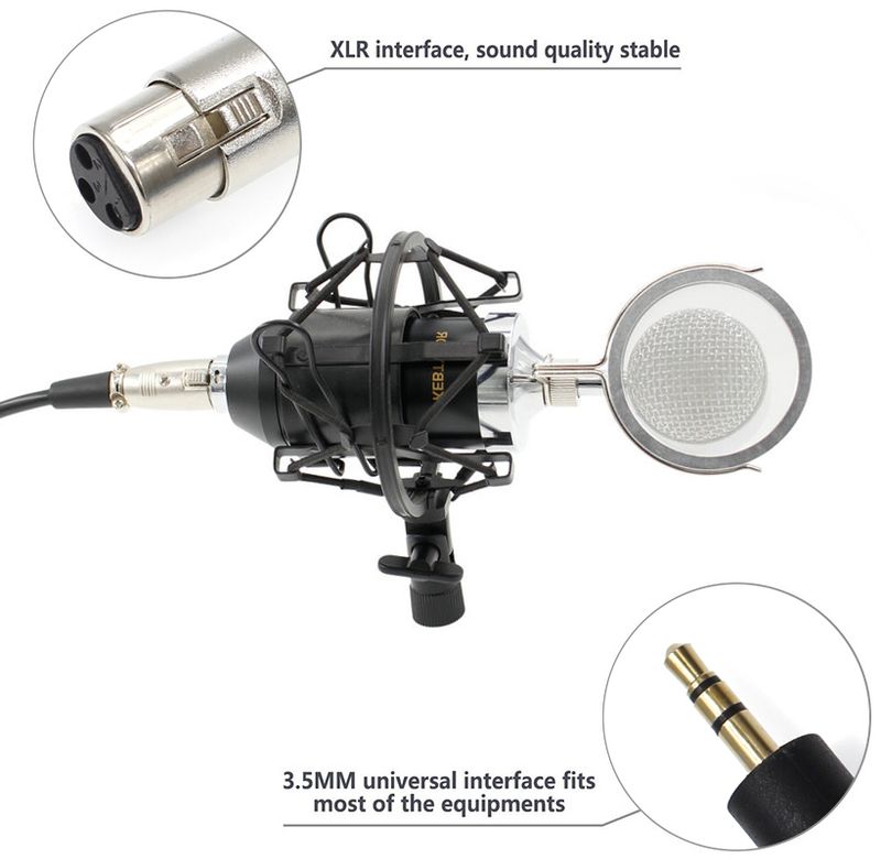 Microfono a condensatore professionale per studio di registrazione BM8000 con supporto per spina da 3,5 mm_voghion.com