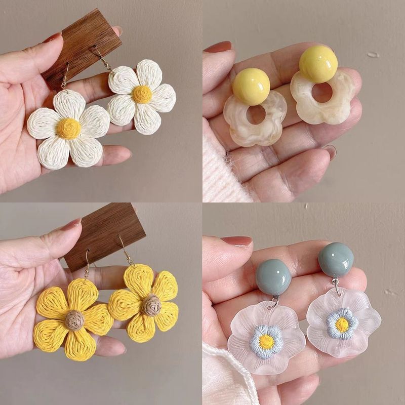 Orecchini a bottone con fiore intrecciato di dopamina per donna, stile vacanza estiva 2025, design di nicchia di alta qualità_voghion.com