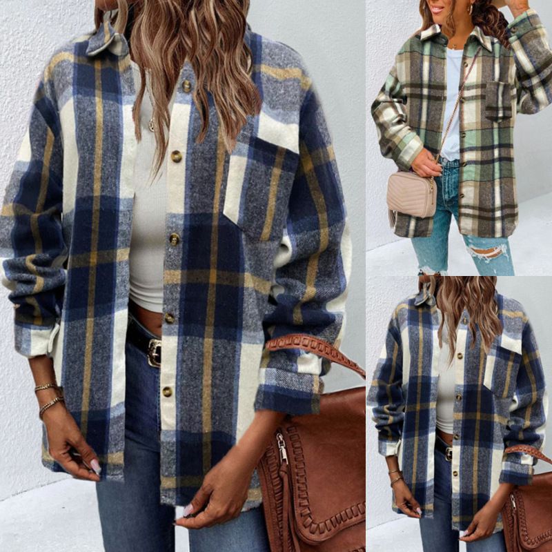 Giacca cardigan da donna in lana a quadri_voghion.com