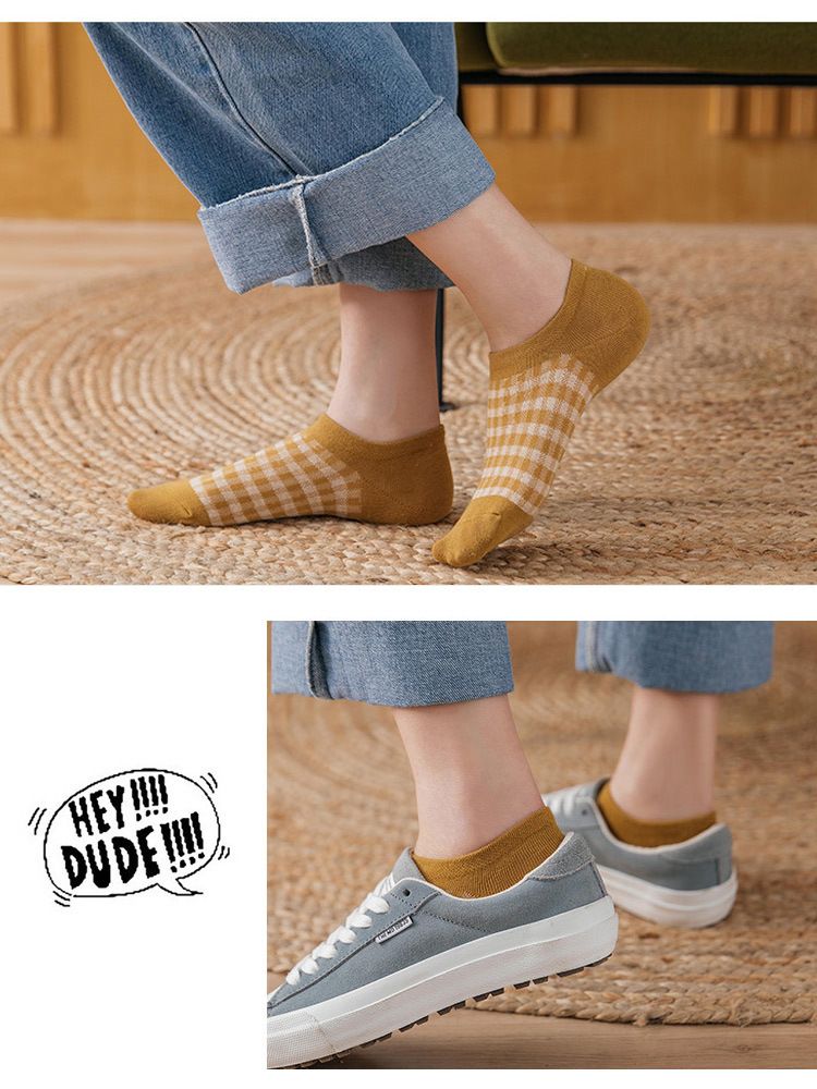 Nuovi calzini a quadri calzini da donna in cotone basso alla moda corti primavera e autunno sottili estivi invisibili in silicone antiscivolo calzini da barca_voghion.com