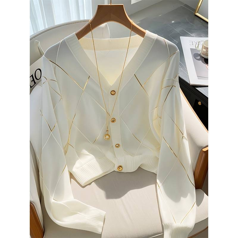 Damenbekleidung Herbst stilvolle High-End-Chic Rautenkaro-Oberteil Langarmjacke_voghion.com