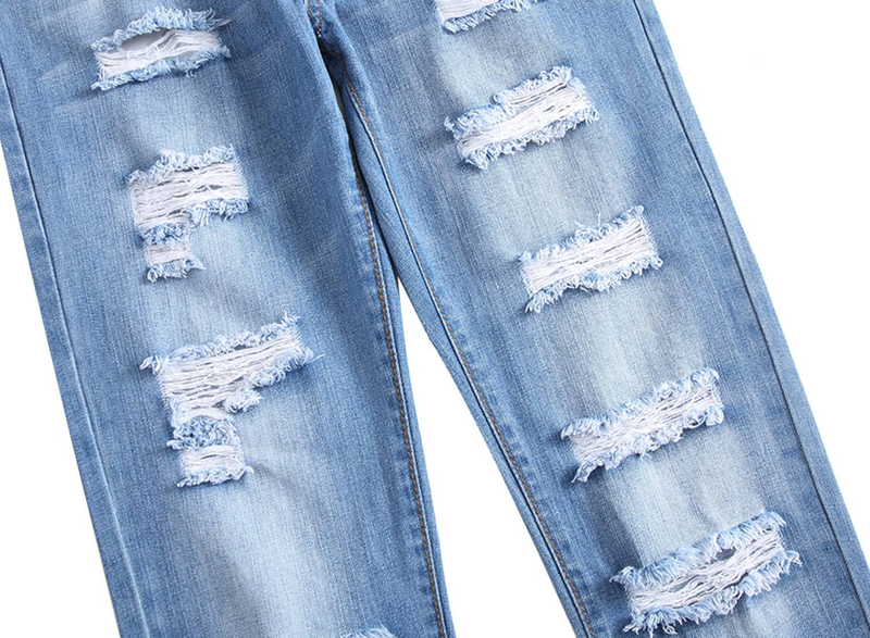 Jeans strappati da uomo, gamba dritta, vestibilità slim, pantaloni in denim non elasticizzati strappati da uomo LY010_voghion.com