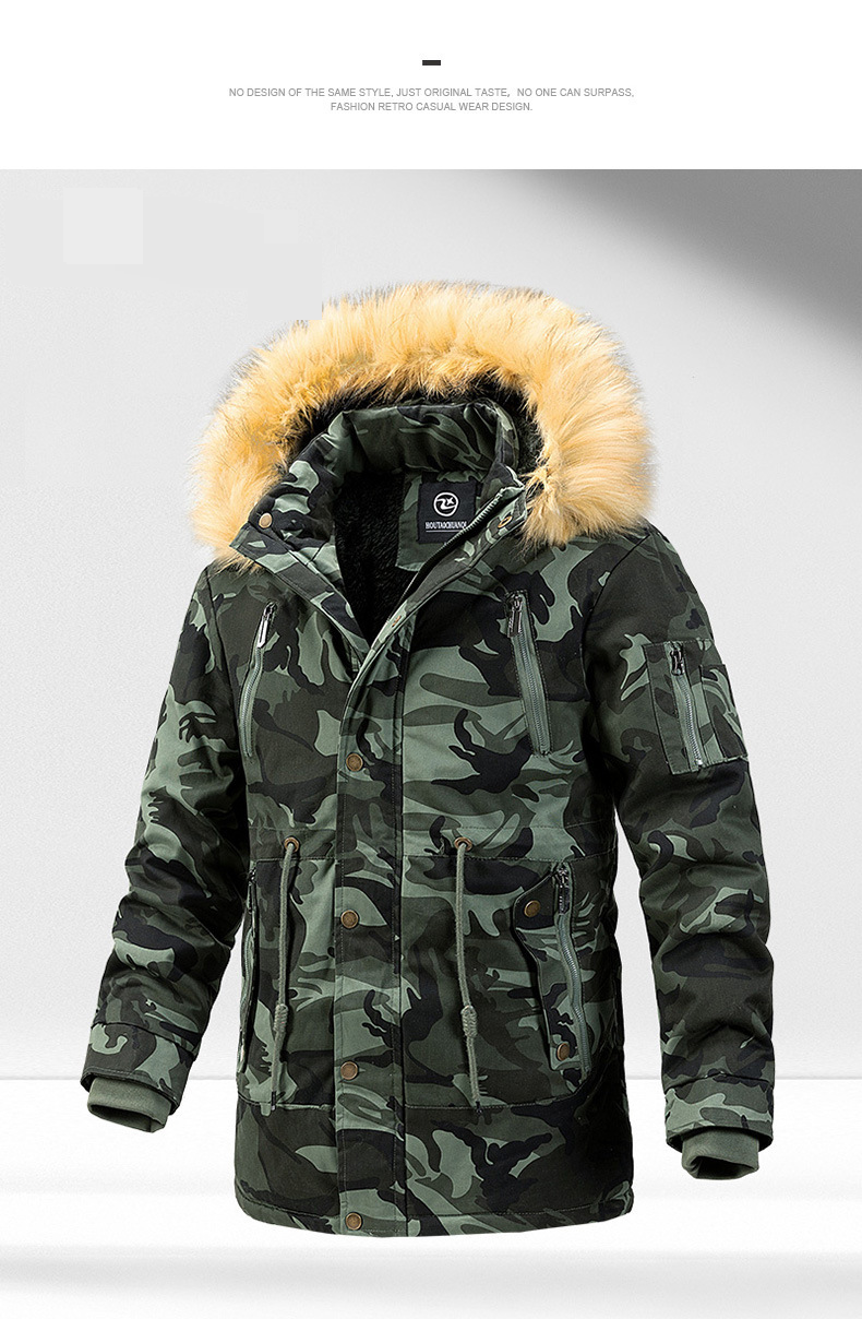 Herenkleding Heren Camouflage Winterjas met Capuchon - Fleece Gevoerde Dikke Slim Fit Lange Parka Jas Voor Buiten & Casual Kleding_voghion.com