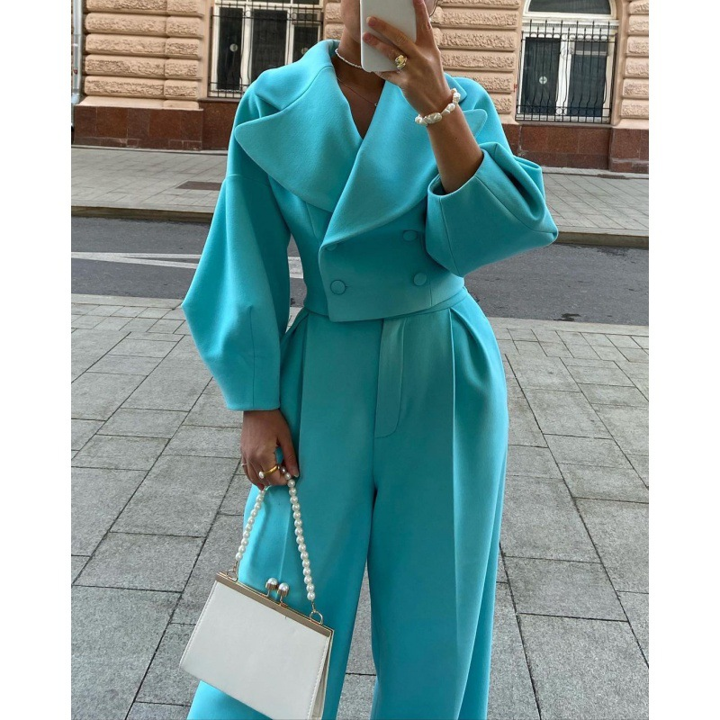 Conjunto de blazer e calça sob medida para mulheres - Terno de escritório slim fit (branco/rosa/azul pavão/caramelo, XS-XXXL)_voghion.com
