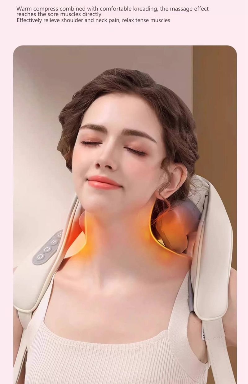 Nacken- und Schultermassagegerät mit Rotlichttherapie und Wärme – 6 Knetknoten, 3 Geschwindigkeitsstufen, tragbar und wiederaufladbar für tiefe Muskelentspannung_voghion.com