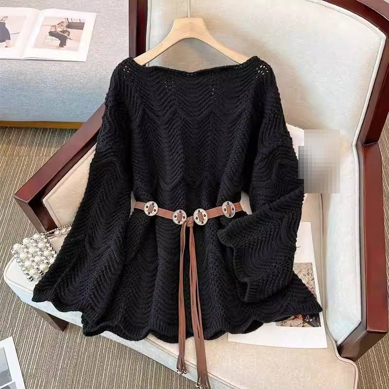 Abbigliamento da donna Maglione lavorato a maglia morbido e accogliente con spalle scoperte Pullover da donna a maniche lunghe con bordo in pizzo_voghion.com