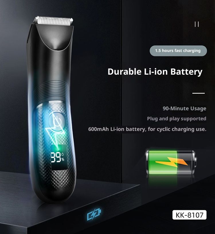 Tondeuse professionnelle sans fil pour cheveux et corps - Rechargeable par USB, étanche, lames en céramique et lumière LED pour un rasage en douceur_voghion.com