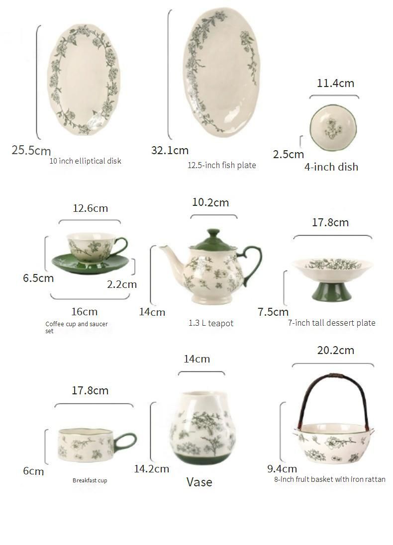 Elegant Ceramic Dinnerware Set - Floral Green Timeless Collection, Microwave Safe Bowl Plate Cup Gift Box For Home Dining_voghion.com