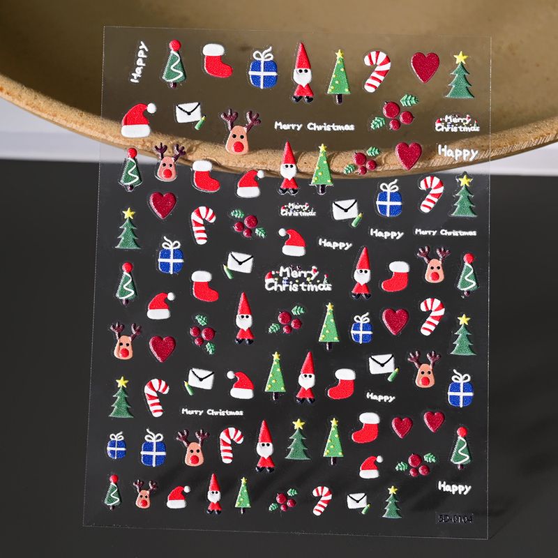 Christmas Embossed Nail Decals - 5D Naked Sheet | 3D Santa Snowman Snowflake Cartoon Relief Stickers_voghion.com