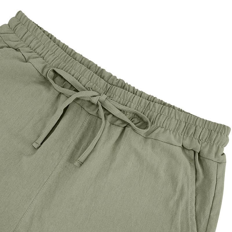 Completo da uomo in lino con camicia e pantaloncini - Completo casual estivo da spiaggia a maniche corte con vestibilità ampia_voghion.com
