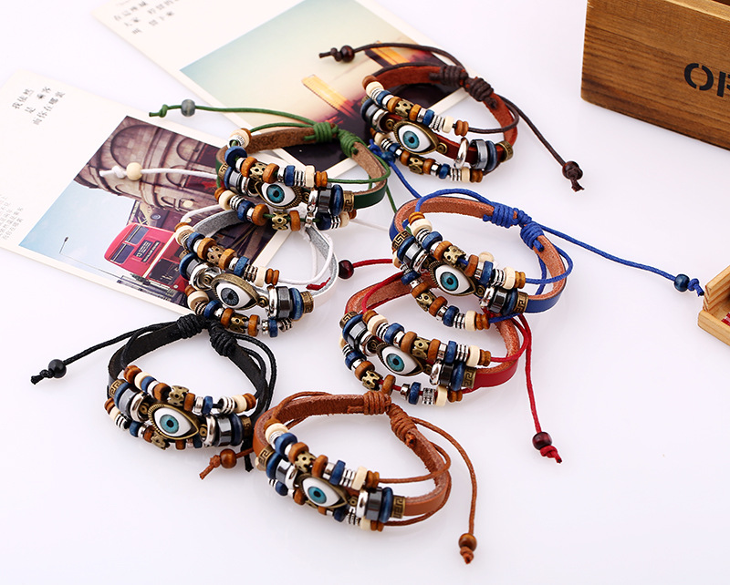 Populaire sieraden Nieuwe kralen oogkoeienhuid armband Trekverstelling Koppel leren armband_voghion.com
