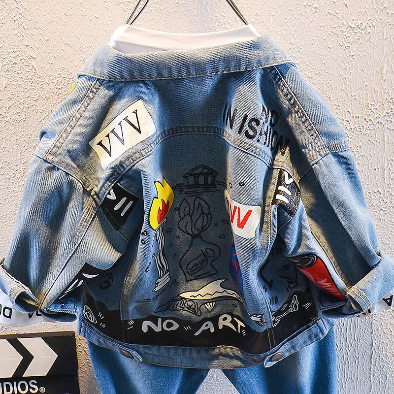 Vêtements pour enfants 2024 printemps et automne nouvelle veste en jean pour garçons chemise en jean_voghion.com