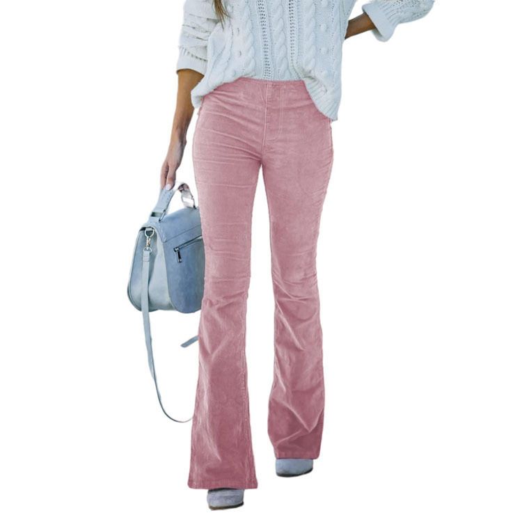 K Women's Pure Color High-waist Slim-fit Flared Pants With Elastic Waist; Casual Pants. No Bag_voghion.com