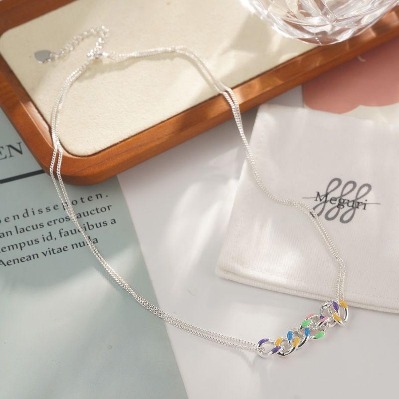 Colored Dopamine Necklace For Women, Niche Colored Oil Drop Stacking Design Double Layer Beaded Necklace For Women_voghion.com