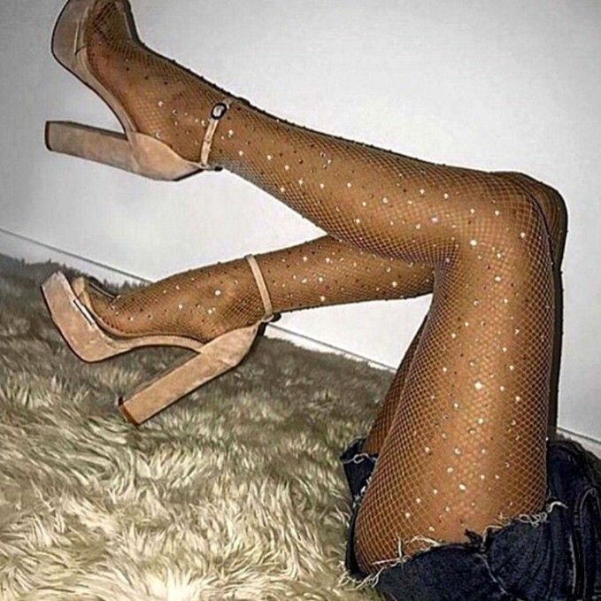 2025d Sexy Tights Fishnet Pantyhose With Rhinestones, Small Mesh Jumpsuit, Black 2003_voghion.com