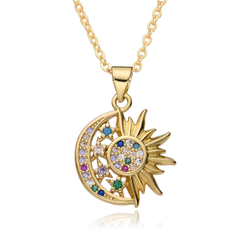 Nytt etniskt stil mikroinlagt zirkon sol- och månehalsband hänge ljus lyxig nischdesign kall nyckelbenskedja_voghion.com