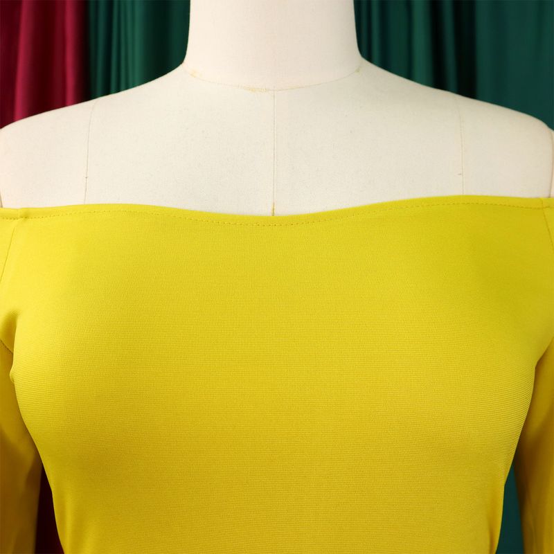 Dameskleding Nieuwe mode Een schouder Ruffle mouw Effen kleur Geplooide wijde pijpen Jumpsuit_voghion.com